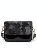 Black Glitter Flap Crossbody Bag - Patent Faux Leather