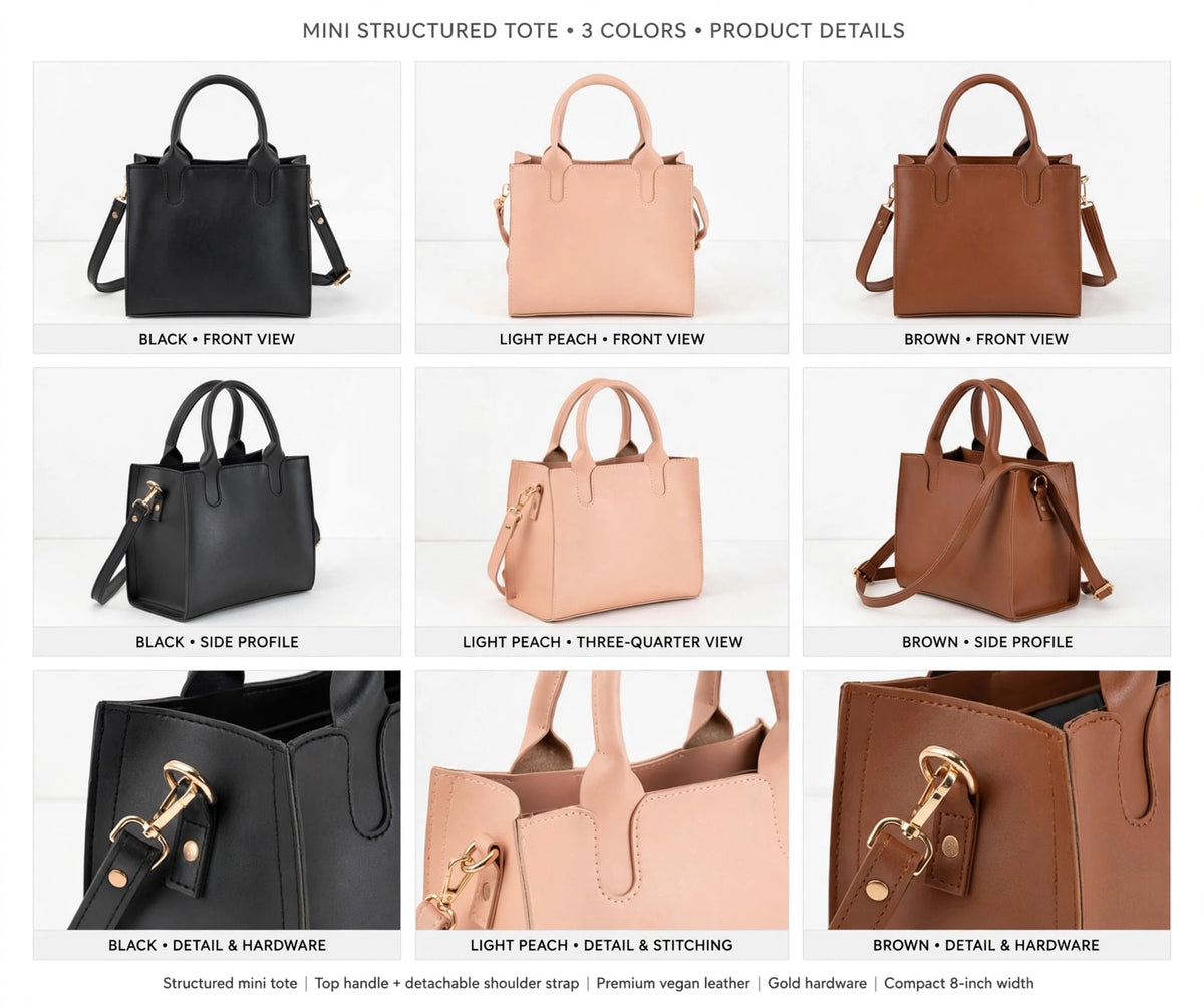 Mini Structured Tote Bag - Premium Faux Leather